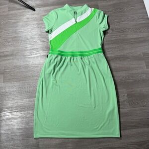 BOGNER Sport Tennis Golf Dress Green Stripe Short Sleeve Zip Up Women S NWOT